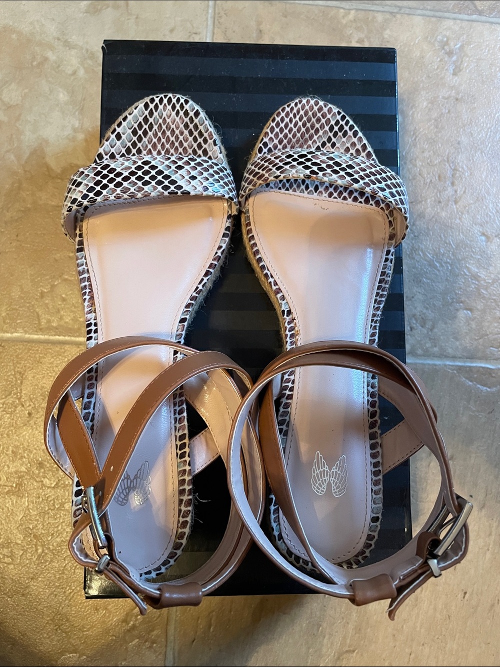 Victoria's Secret Brown and Cream Snake-Print Ankle Strap Sandals